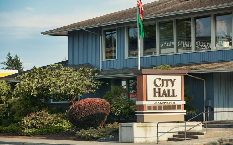 View of Ferndale City Hall on Main Street, showcasing its architectural design and surrounding landscape